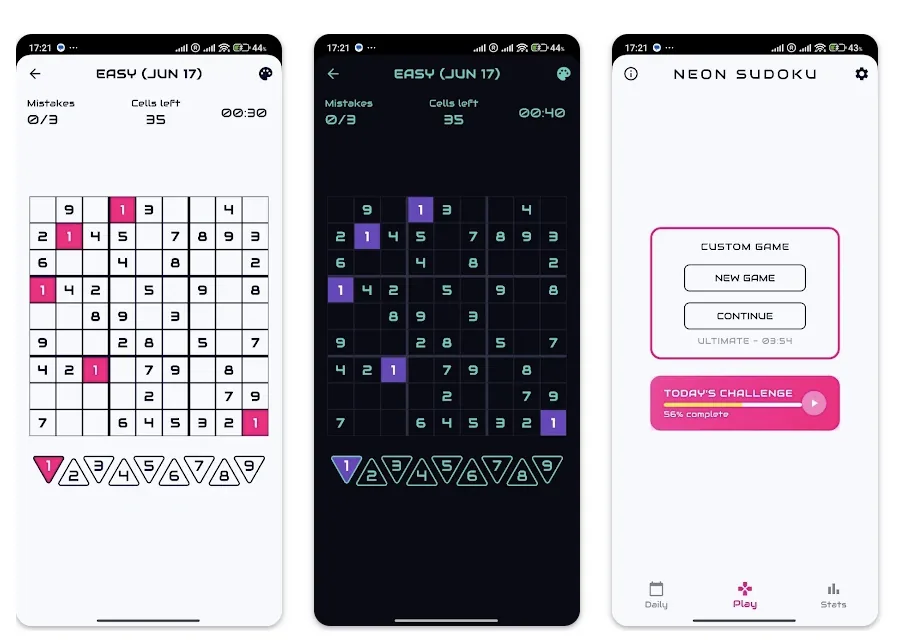 Neon Grid Sudoku screenshots